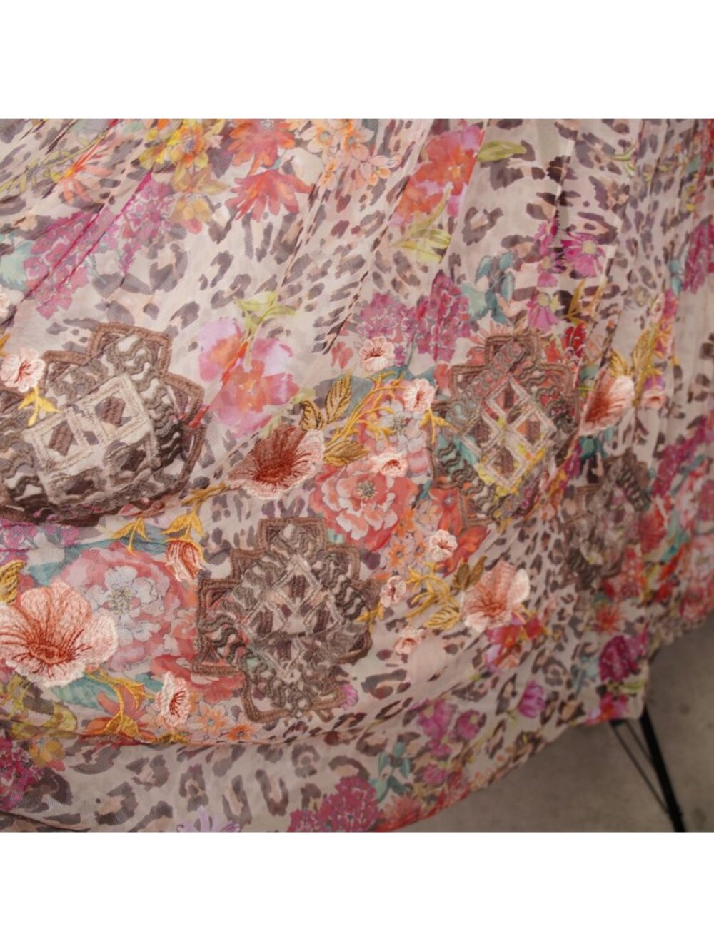 Johnny Was Mazzy Boxy Shirred Dress Sz Small Floral Animal Print Leopard No Slip - Picture 9 of 15